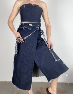 BLUE DENIM WRAPPED SKIRT